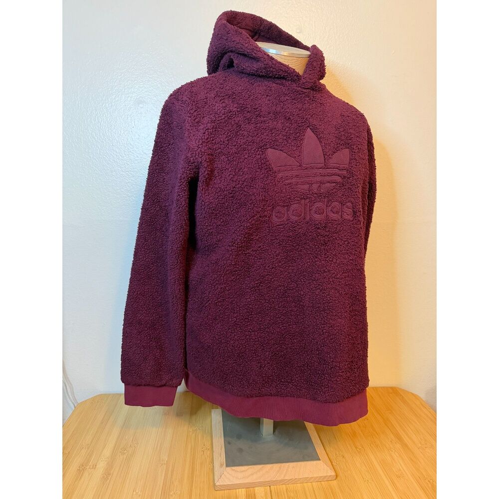 Adidas Originals Trefoil Hoodie Mens Large Maroon Sherpa Fleece Pullover